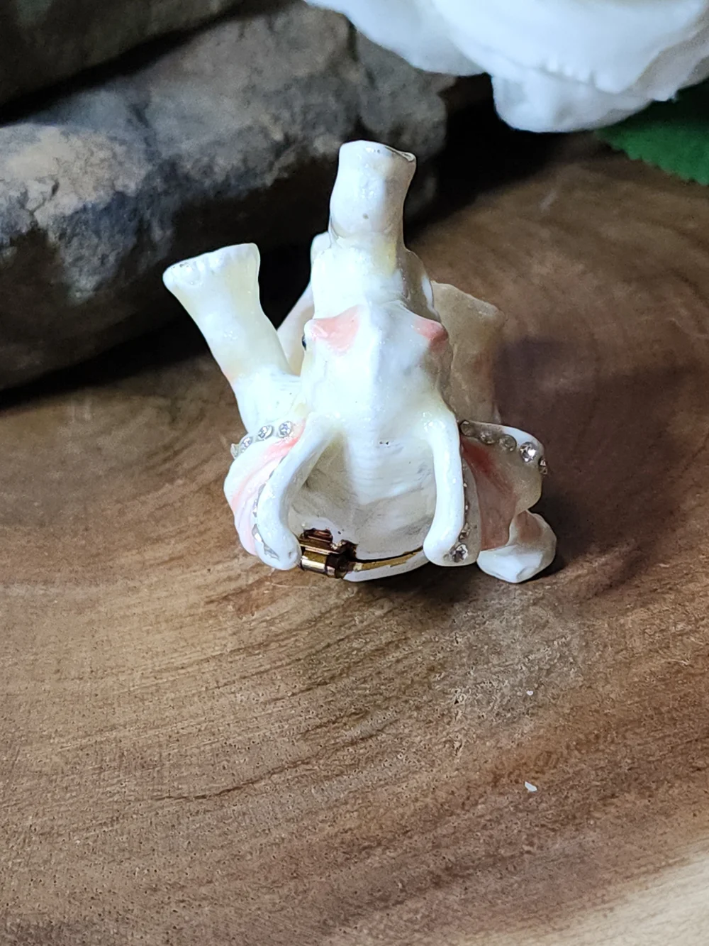 Dainty Little Elephant Trinket Box Jewelry Box with Gold And Rhinestone Accents